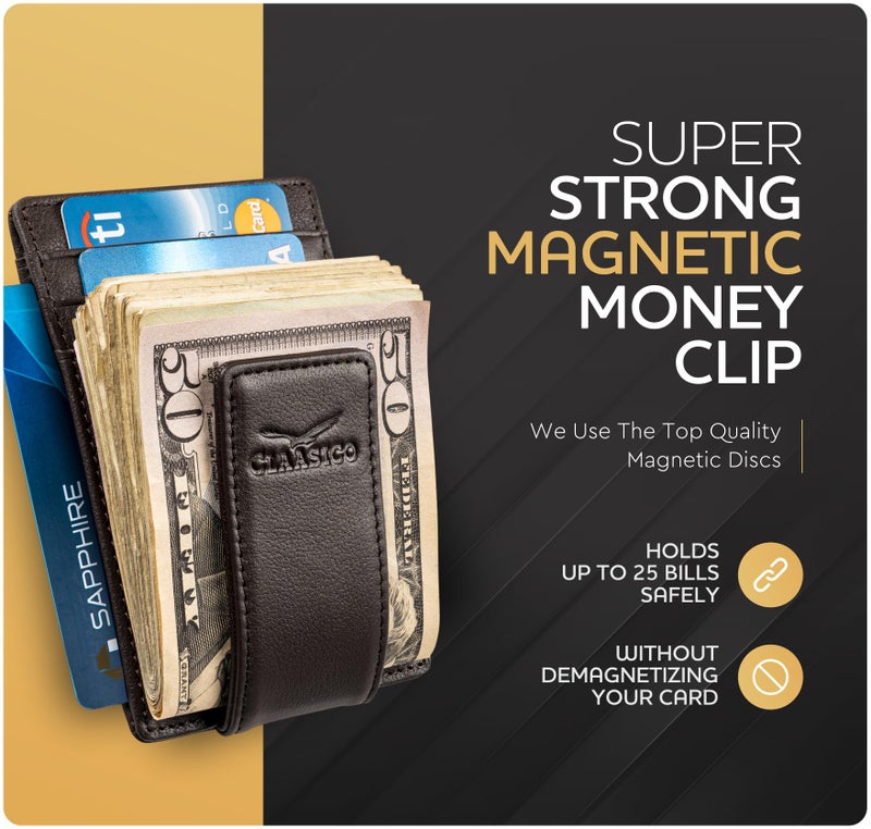 Claasico Money Clip Leather Wallet For Men Slim Front Pocket RFID Blocking with Super Strong Magnetic - Image 3